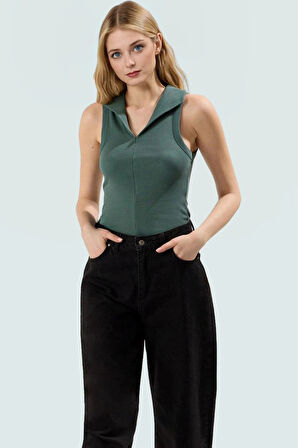 Kadın Polo Yaka Fitted Kaşkorse Bluz Yazlık Günlük Kombin Yüksek Kalite Özel Tasarım