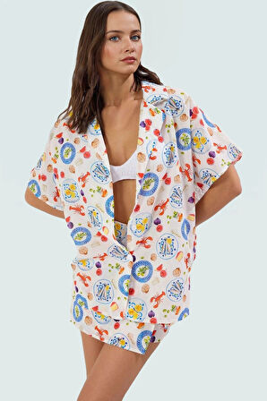 Şık Plaj Takımı Uzun Kollu Gömlek Etek Pamuklu Yazlık Kaliteli İşçilik Görünüm Dayanıklı Malzeme