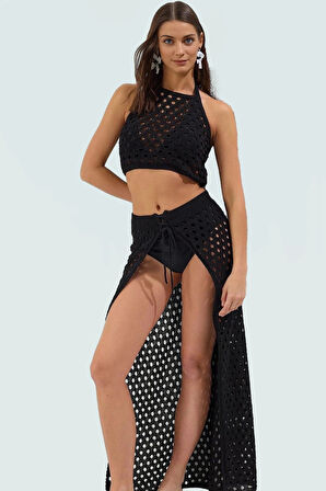 Yazlık Kroşe Bluz Etek Plaj Takımı Pamuklu Polyester Şık ve Rahat