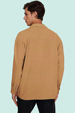 Erkek Oversize Apaş Yaka Uzun Kollu Gömlek Basic Siluet Günlük Kullanım Yaz Aylarının Vazgeçilmezi