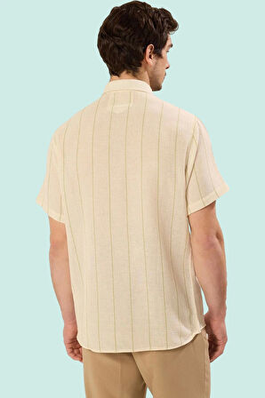 Erkek Kısa Kollu Çizgili Gömlek Yaka Basic Fit Yazlık Günlük Hafta Sonu Yaz Aylarının Vazgeçilmezi