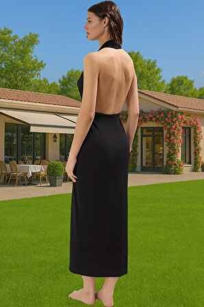 Maxi Örme Plaj Elbisesi V Yaka Bodycon Aksesuarlı Yazlık Şık Görünüm Özenle Seçilmiş Rahat Ve Şık