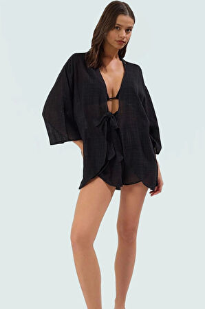 Şık V Yaka Truvakar Kol Viskoz Pamuk Bluz Şort Plaj Takımı Yazlık Premium Kalite Trend Tasarım