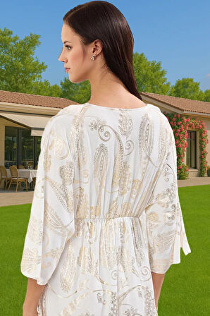 Şal Desenli Mini Plaj Elbisesi Viskoz Kumaş Yazlık Aksesuarlı Uzun Ömürlü Rahat Ve Şık Uzun Ömürlü