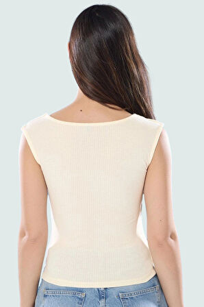 Kare Yaka Fitted Poliviskon Kaşkorse Bluz Günlük Kullanım Özenle Seçilmiş Rahat