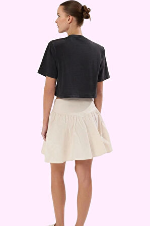 Kadın Yüksek Bel Kloş Etek Gabardin Dokuma Kısa Boy Günlük Hafta Sonu Yaz Aylarının Vazgeçilmezi