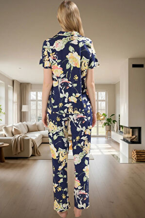 Kadın Çiçekli Desenli Pamuklu Kısa Kollu Pijama Takımı Profesyonel Görünüm Özenle Seçilmiş