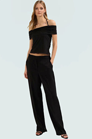 Şık Örme Bluz Carmen Yaka Kısa Kollu Yazlık Rahat Dayanıklı Malzeme Özel Tasarım Ve