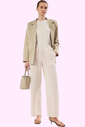 Kadın Geniş Paça Dokuma Pantolon Renk Casual Günlük Stil Hafta Sonu Yaz Aylarının Vazgeçilmezi