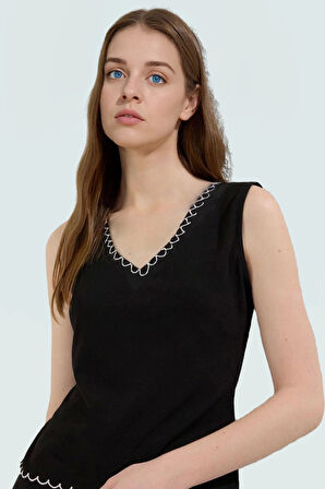Kadın Nakışlı Fitted V Yaka Örme Bluz Günlük Stil Uzun Ömürlü Özel Tasarım Konforlu Kesim
