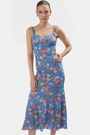 Maxi Elbise Çiçekli Desenli Bodycon Kalıp 94 Polyester 6 Elastan Yazlık Uzun Ömürlü Rahat Ve Şık