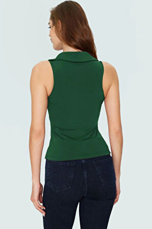 Kadın Fitted Polo Yaka Yazlık Örme Bluz Modern Stil Profesyonel Görünüm Konforlu Kesim