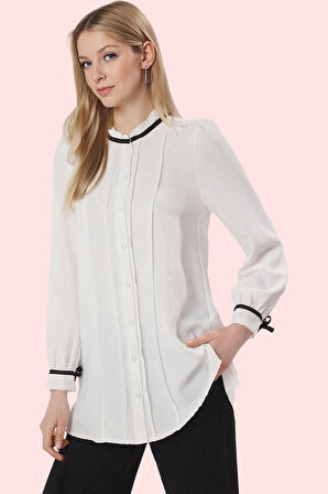 Kadın Saten Dokuma Gömlek Dik Yaka Uzun Kollu Şık Gece Kombinleri Yaz Aylarının Vazgeçilmezi