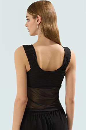 Şık V Yaka Fitted Tül Örme Bluz Modern Stil Seçkin Malzeme Mükemmel Uyum