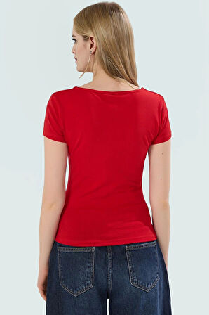 Kare Yaka Fitted Likralı Penye Bluz Yazlık Günlük Kullanım Trend Tasarım Konforlu Kesim