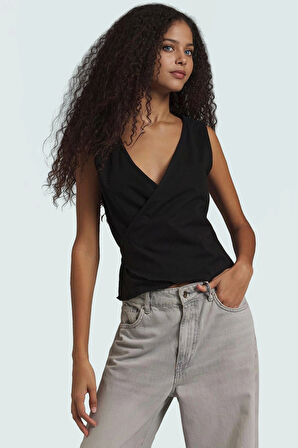 Likralı Penye Bluz V Yaka Fitted Crop Casual Seçkin Malzeme Günlük Kullanım İçin