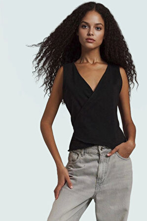 Likralı Penye Bluz V Yaka Fitted Crop Casual Seçkin Malzeme Günlük Kullanım İçin