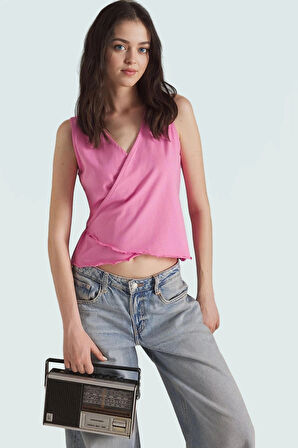 Likralı Penye Bluz V Yaka Fitted Crop Casual Seçkin Malzeme Günlük Kullanım İçin