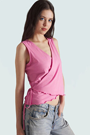 Likralı Penye Bluz V Yaka Fitted Crop Casual Seçkin Malzeme Günlük Kullanım İçin