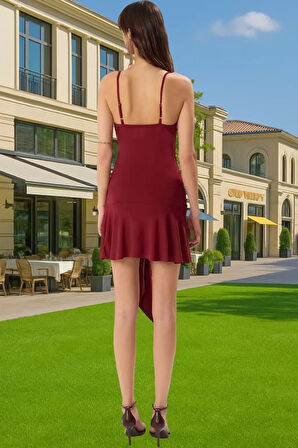 A Kesim Volanlı Kısa Örme Abiye Elbise 96%Polyester 4%Elastan Yazlık Özel Tasarım Yüksek Kalite