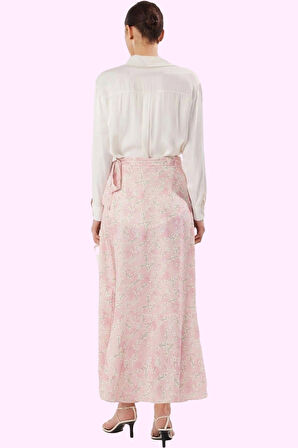 Kadın Maxi Boy A line Pudra Çiçekli Etek Günlük Yazlık Krep Kumaş Yaz Aylarının Vazgeçilmezi