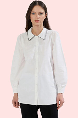 Kadın Dokuma Gömlek İşleme Detaylı Uzun Kollu Günlük Kullanım Hafta Sonu Dayanıklı Malzeme