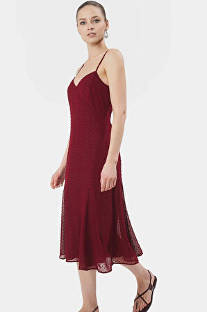 A line Midi Şifon Elbise Polyester Dokuma Yazlık Zarifane Tasarım Trend