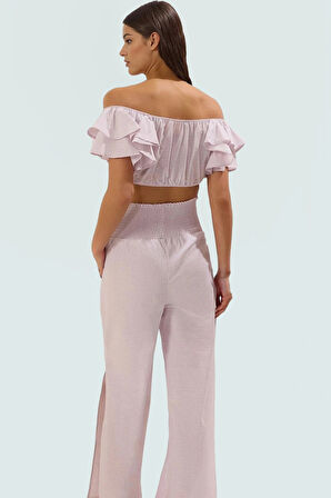 Yazlık Çizgili Pamuklu Bluz Pantolon Takım Plaj Şıklığı İçin Özel Tasarım Rahat Ve Şık