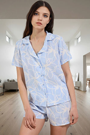 Kadın Rahat Çiçekli Viskon Pijama Takımı Oversize Kalıp Yazlık Profesyonel Görünüm