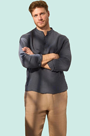 Erkek Keten Gömlek Hakim Yaka Uzun Kollu Regular Günlük Kombinler Yaz Aylarının Vazgeçilmezi