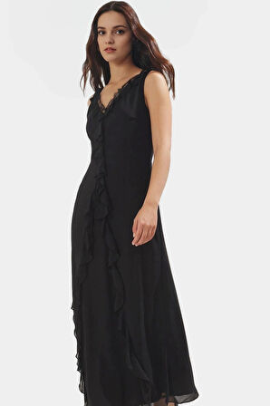 Zarif Şifon Maxi Elbise A line Kesim Kolsuz Dokuma Şık Görünüm Premium Kalite Özel Tasarım