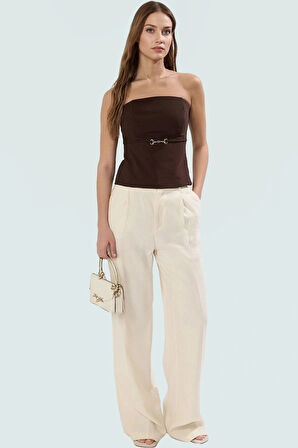 Straplez Fitted Bluz İnce Kemer Detayli Dokuma Yazlık Özel Tasarım Günlük Kullanım İçin