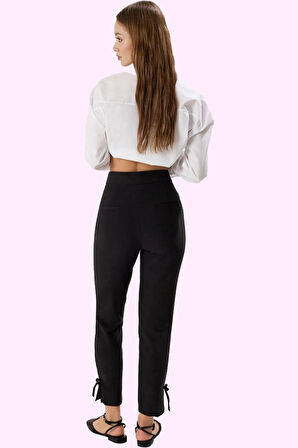 Kadın Yüksek Bel Dar Paça Dokuma Pantolon Günlük Şıklık Hafta Sonu Yaz Aylarının Vazgeçilmezi