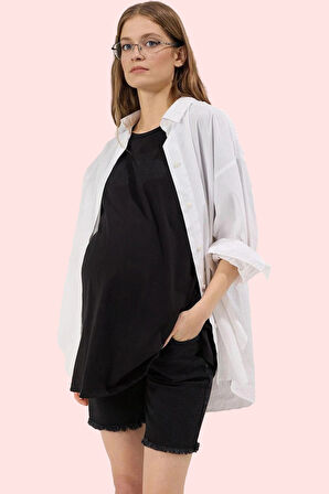 Hamile Kadın Denim Şort Yüksek Bel Regular Boy Günlük Stil Hafta Sonu Yaz Aylarının Vazgeçilmezi