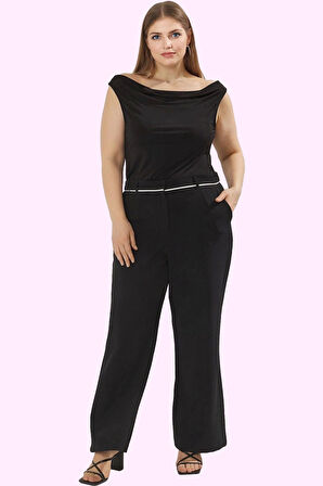 Kadın Straight Fit Büyük Beden Dokuma Pantolon Yüksek Bel Boru Paça Finike Günlük Kullanım