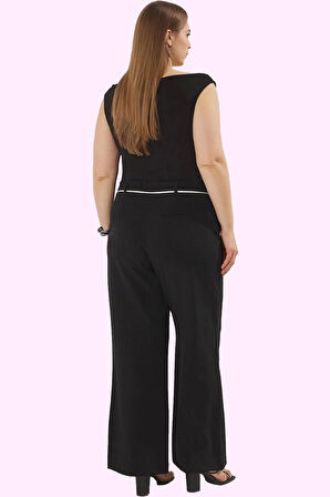 Kadın Straight Fit Büyük Beden Dokuma Pantolon Yüksek Bel Boru Paça Finike Günlük Kullanım
