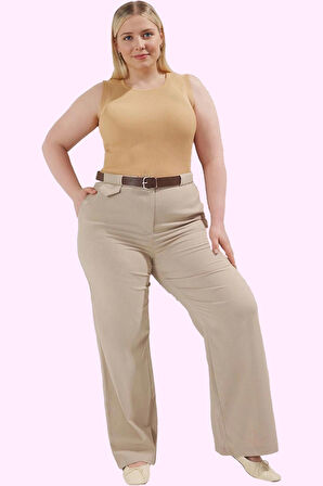 Kadın Yüksek Bel Geniş Paça Dokuma Pantolon Polyester İş Ve Günlük Yaz Aylarının Vazgeçilmezi