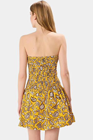 Çiçek Desenli Mini Elbise Pamuklu Dokuma Yazlık Rahat Günlük Kaliteli İşçilik