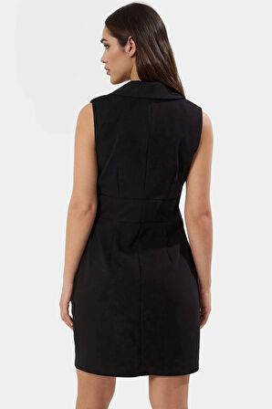 Ceket Yaka Mini Elbise Dokuma Polyester İş Elbisesi Profesyonel Görünüm