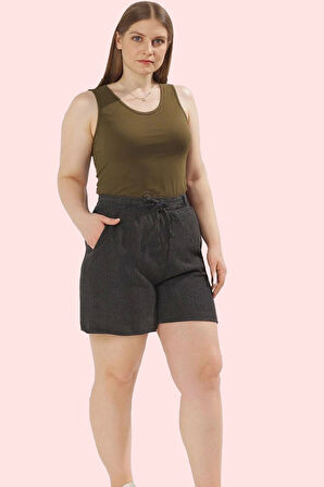 Kadın Büyük Beden Örme Şort Regular Fit Günlük Kullanım Hafta Sonu Yaz Aylarının Vazgeçilmezi