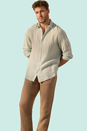 Erkek Keten Uzun Kollu Gömlek Regular Fit Günlük Kullanım Hafta Sonu Yaz Aylarının Vazgeçilmezi