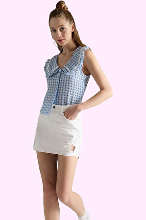 Kadın Yüksek Bel Mini Denim Etek Pamuklu Yaz Günlük Kombinler Hafta Sonu Dayanıklı Malzeme