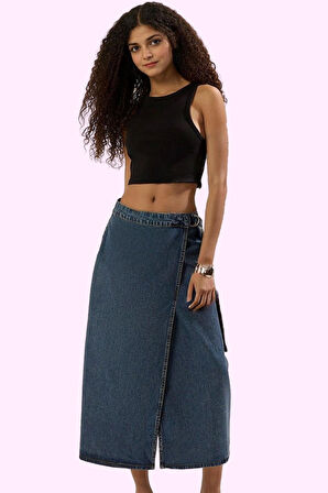Kadın A line Basic Siluet Denim Midi Etek Pamuklu Günlük Kullanım Yaz Aylarının Vazgeçilmezi