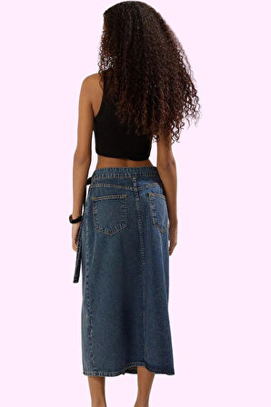 Kadın A line Basic Siluet Denim Midi Etek Pamuklu Günlük Kullanım Yaz Aylarının Vazgeçilmezi