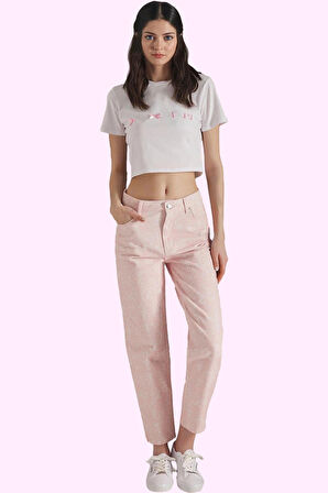 Kadın Yüksek Bel Mom Jean Şal Desenli Pamuklu Yazlık Günlük Pantolon Yaz Aylarının Vazgeçilmezi