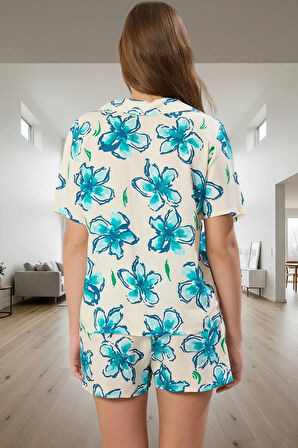Kadın Yazlık Çok Büyük Çiçek Desenli Viskon Pijama Takımı Şık Görünüm Premium Kalite Yüksek