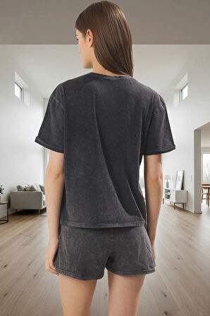 Kadın Pamuklu Kısa Kollu Bisiklet Yaka Pijama Takımı Homewear Koleksiyonu Kaliteli İşçilik