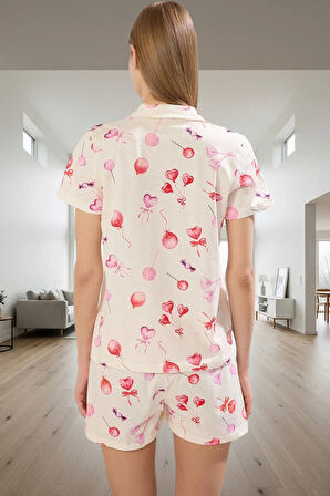 Kadın Pamuklu Kısa Kollu Pijama Takımı Şortlu Rahat Yazlık Mükemmel Uyum Premium Kalite