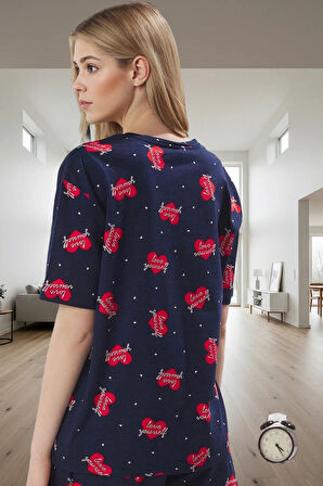 Kadın Kısa Kollu Bisiklet Yaka Pamuklu Pijama Takımı Günlük Kullanım İçin Rahat Ve Şık Uzun Ömürlü