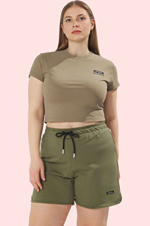 Kadın Büyük Beden Örme Şort Yüksek Bel Regular Günlük Kullanım Hafta Sonu Kaliteli Malzeme